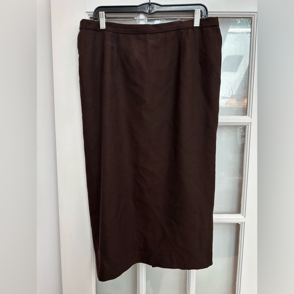 Vintage Gianni 100% Wool Rich Chocolate Brown Midi Skirt Women’s Size 14